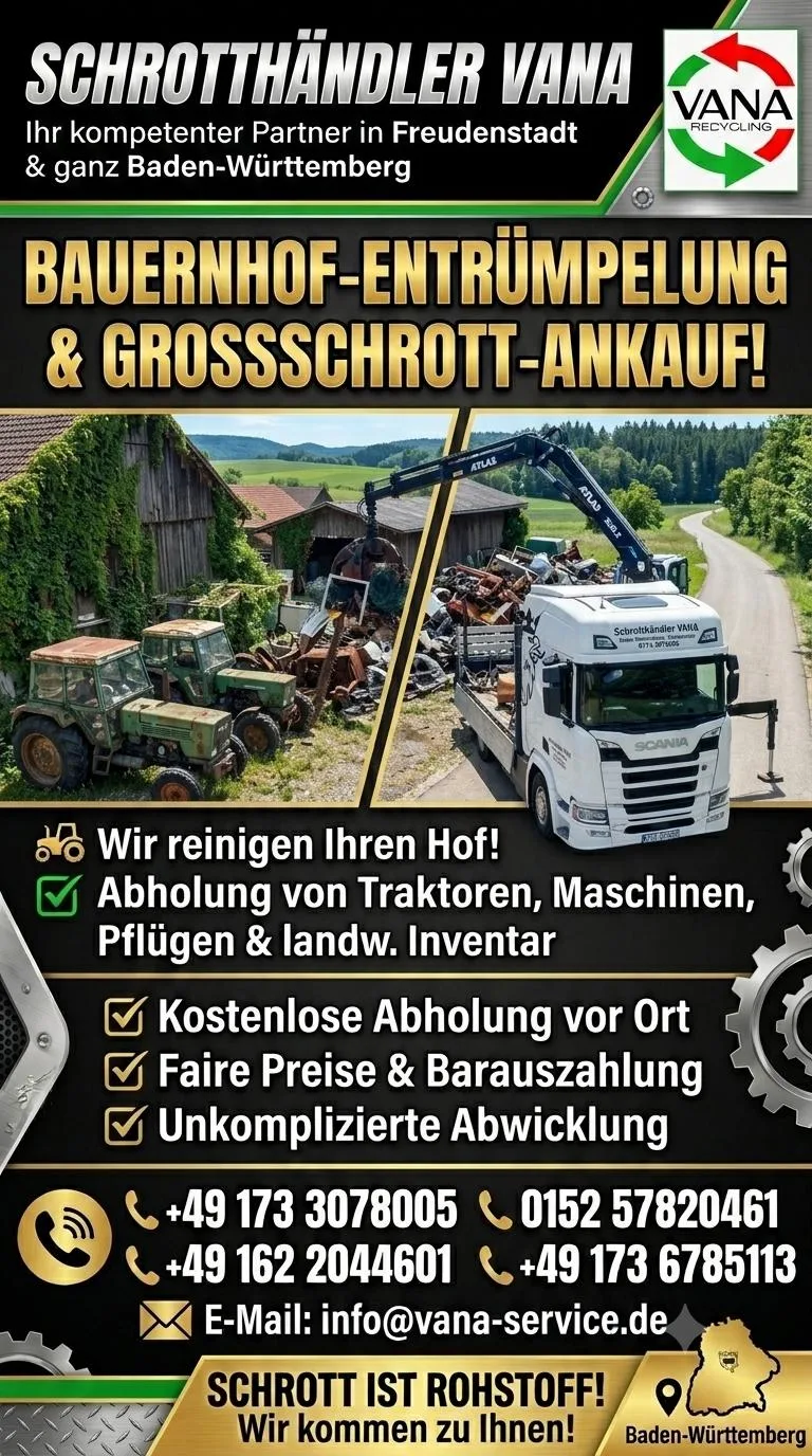Kran-LKW von VANA verlädt Großschrott auf einem Hof